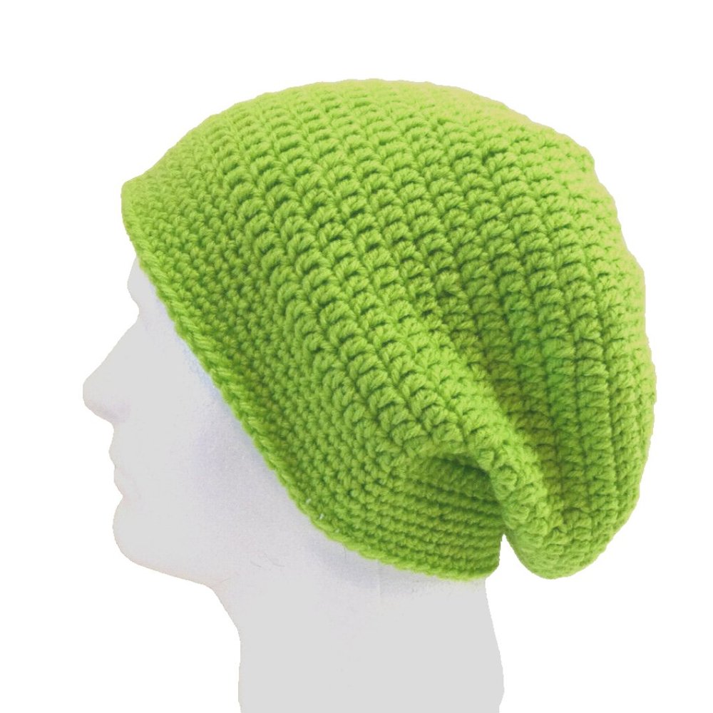 Neon Green Slouchy Cap Baggy Beanie Hat Handmade Crochet Knit Men Women OS